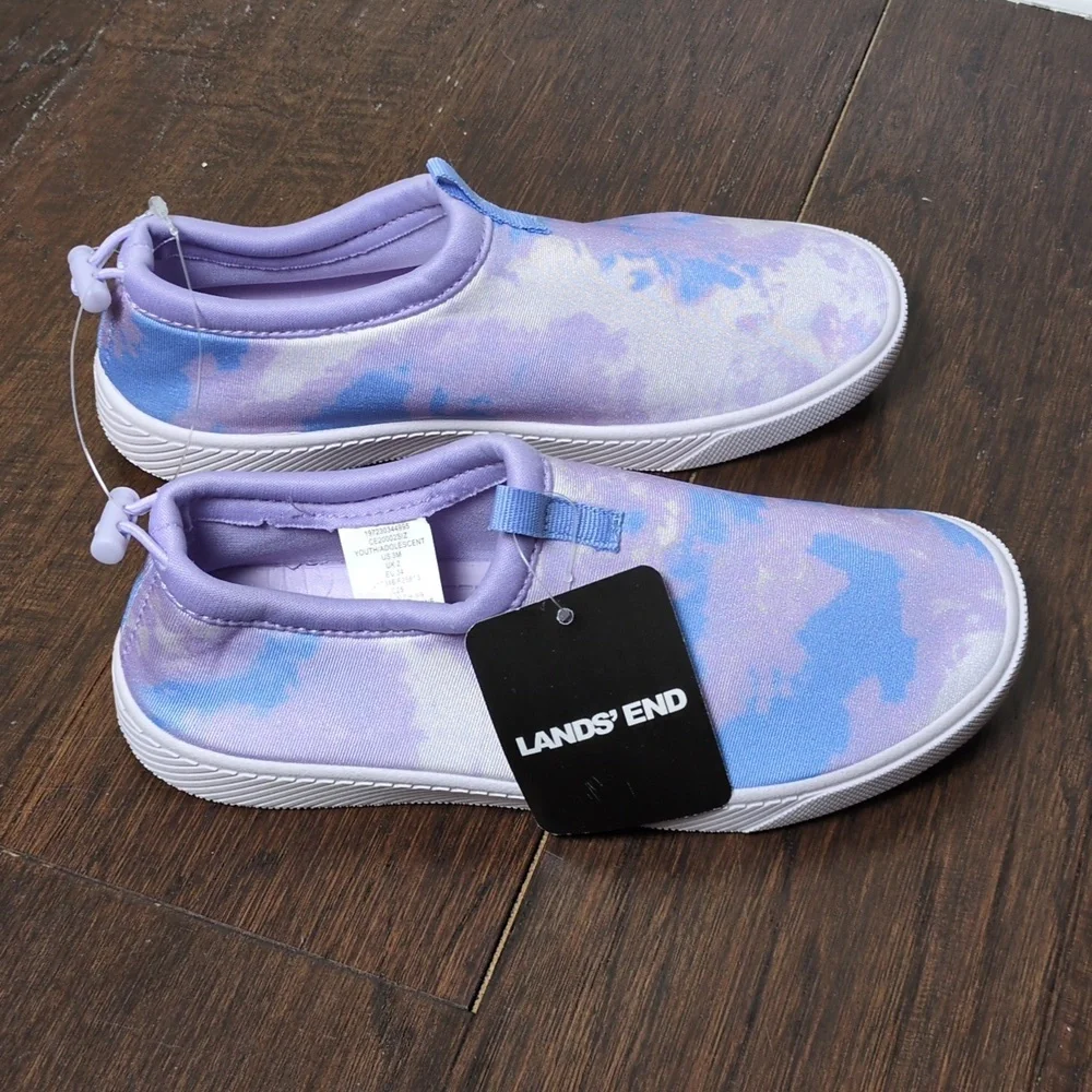 Lands End Slip-On Water Shoes Purple Tie Dye Kids Girls Quick Dry Size 3